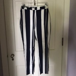 Striped blue and white cigarette pants